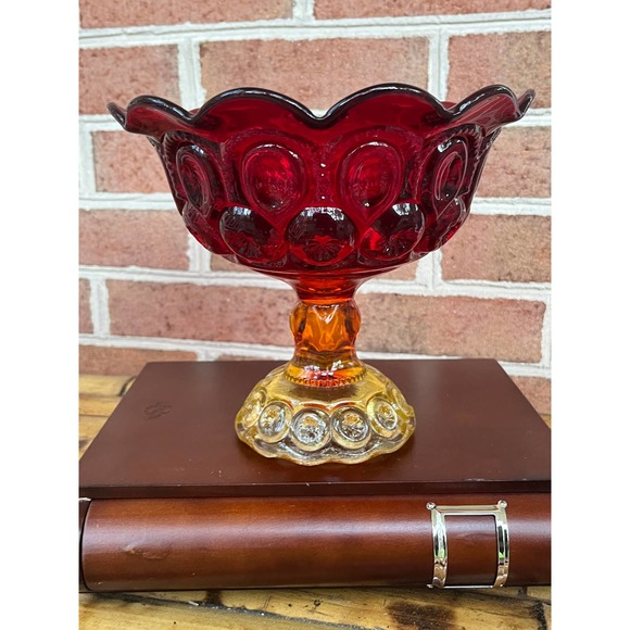 Vintage L E Smith Moon & Star Amberina Open Glass Compote Candy Dish Flared - Picture 1 of 10